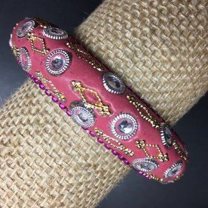 Exotic Bangle Bracelet Pink Silver Gold Rhinestone Glam Bling Retro BoHo